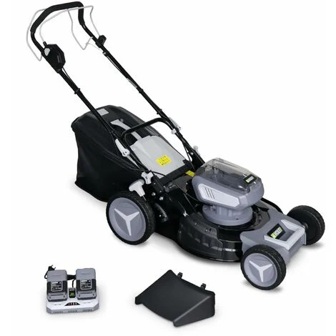 VOLTR 36 V – Cortacésped inalámbrico autopropulsado de 46 cm de diámetro – 2 baterías de litio de 18 V y 8,0 Ah + cargador rápido doble, recogedor de hierba de 50 l