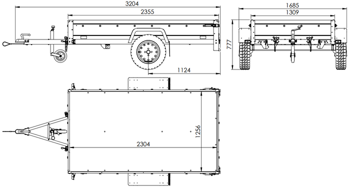 Remolque grande de 230 x 125 cm con lona plana gris, elevadores de los laterales y rueda de apoyo – Garden Trailer 230 Kipp - Imagen de 2