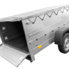 Remolque grande de 230 x 125 cm con lona plana gris, elevadores de los laterales y rueda de apoyo – Garden Trailer 230 Kipp