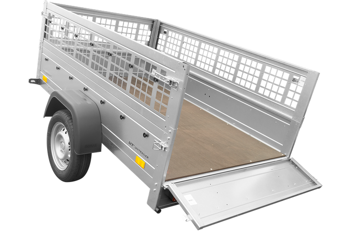 Remolque basculante de 200 x 125 cm con laterales de rejilla y rueda de apoyo – Garden Trailer 201 Kipp - Imagen de 2